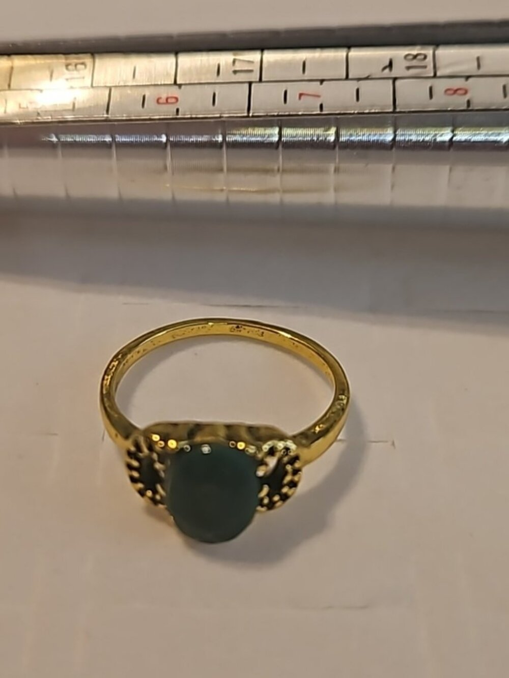 Boho gold-plated Natural Green Gemstone Geometric Alloy Metal Ring NWOT - Picture 5 of 6
